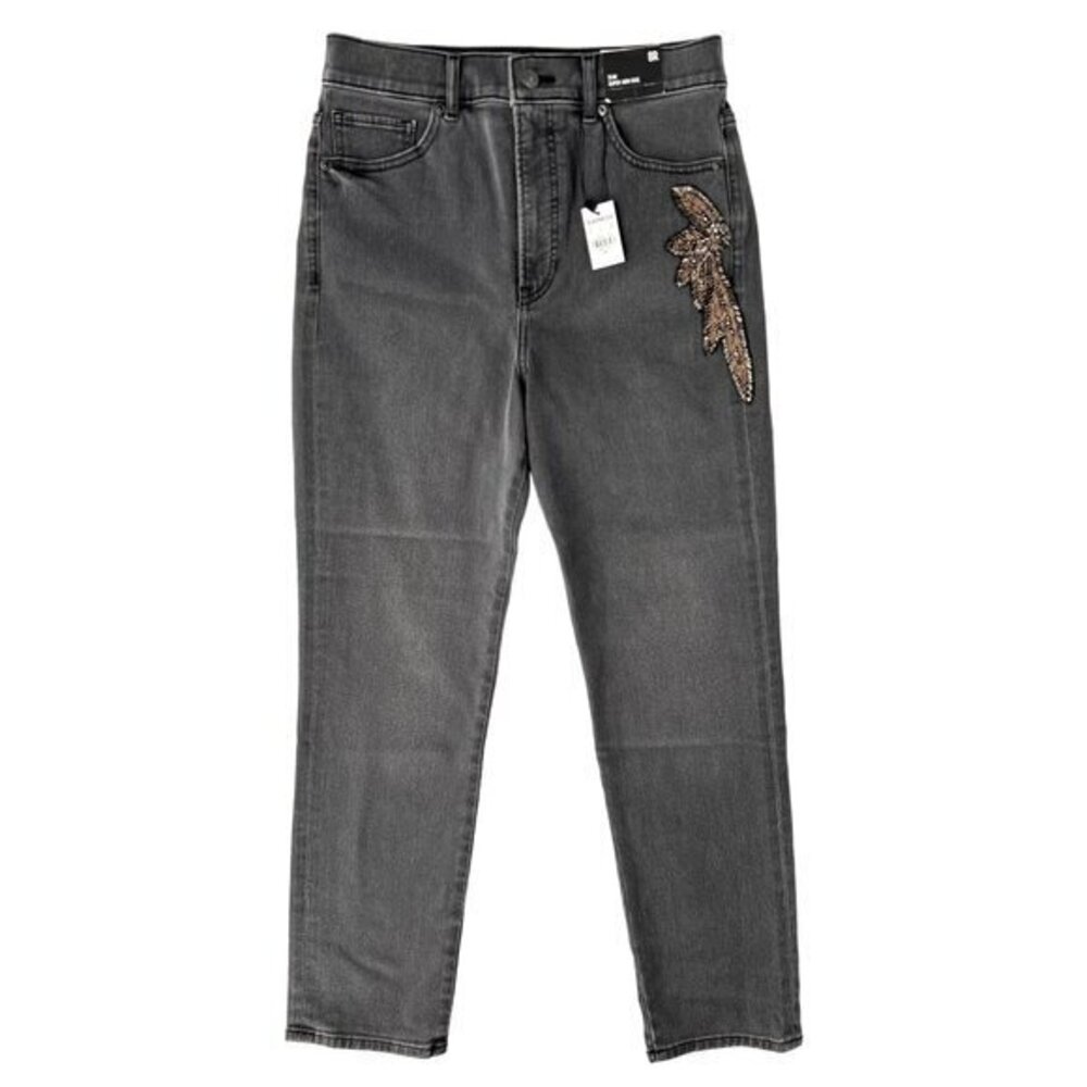 Express Slim Super High Rise‎ Womens Jeans Size 8 Gray Denim Stretch Embellished